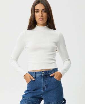 AFENDS NWT Iconic Organic Long Sleeve Rib Top in White Size XS